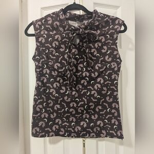 Sleeveless Bow Tie Moon & Bat Print Top